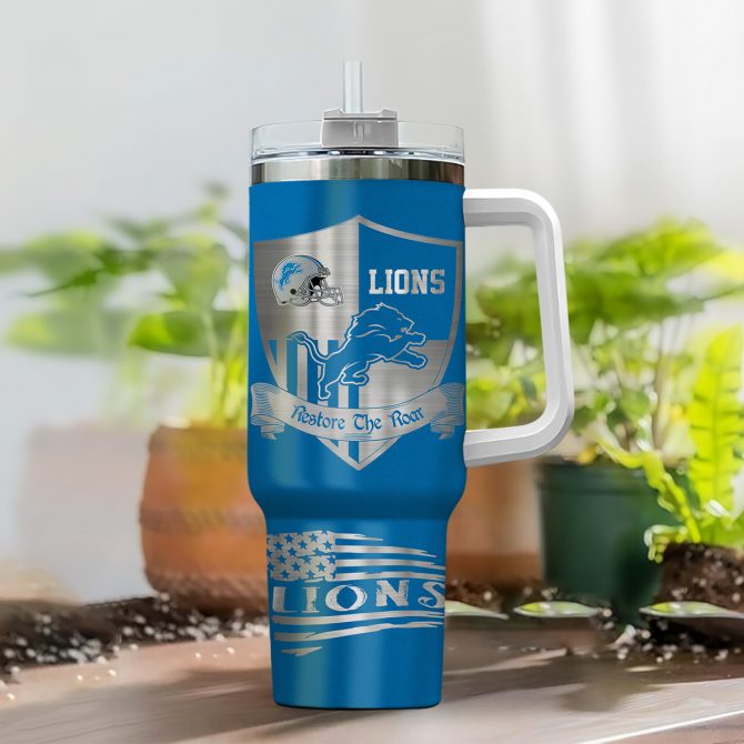 Customize Your Name Lions Tumbler - Insulated Drinkware with Handle & Straw - Image 2