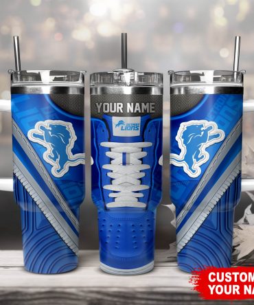 Personalized Detroit Lions Tumbler - Custom Name & Logo Design