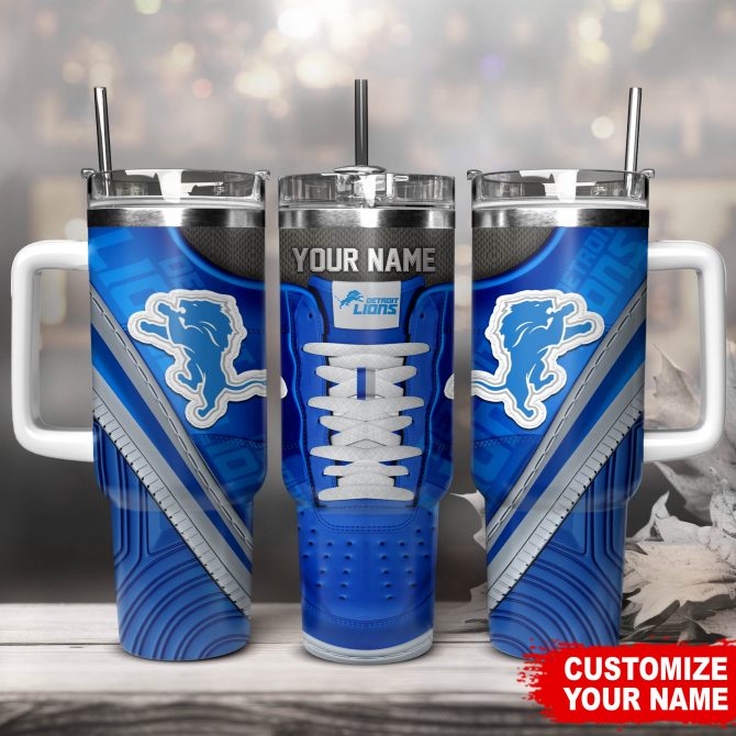 Personalized Detroit Lions Tumbler - Custom Name & Logo Design