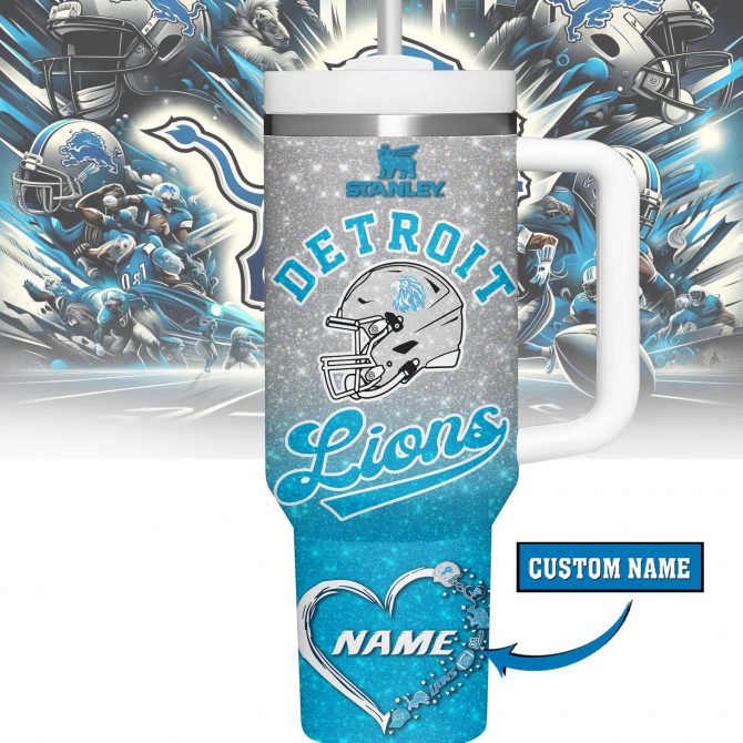 Detroit Lions NFL Sports Custom Stanley Quencher 40oz Stainless Steel Tumbler With Handle - Image 2