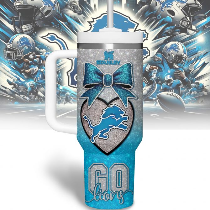 Detroit Lions NFL Sports Custom Stanley Quencher 40oz Stainless Steel Tumbler With Handle - Image 3