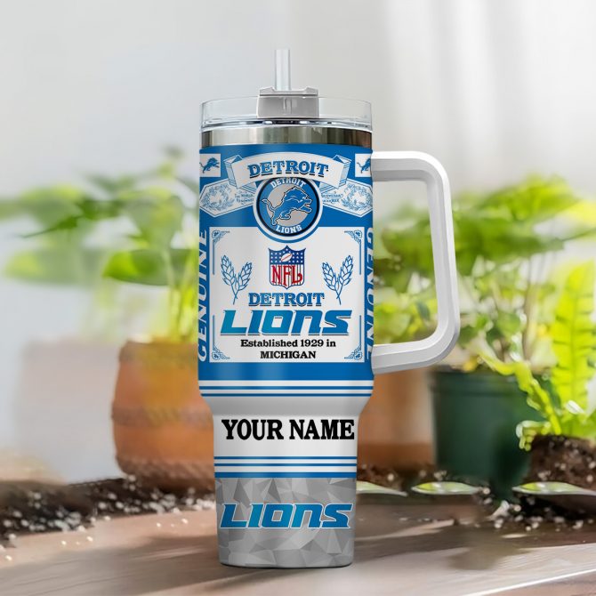 Personalized Detroit Lions Tumbler with Handle - Custom Name NFL Fan Gift - Image 2
