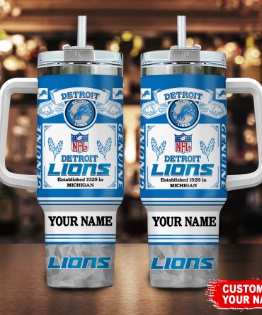 Personalized Detroit Lions Tumbler with Handle - Custom Name NFL Fan Gift