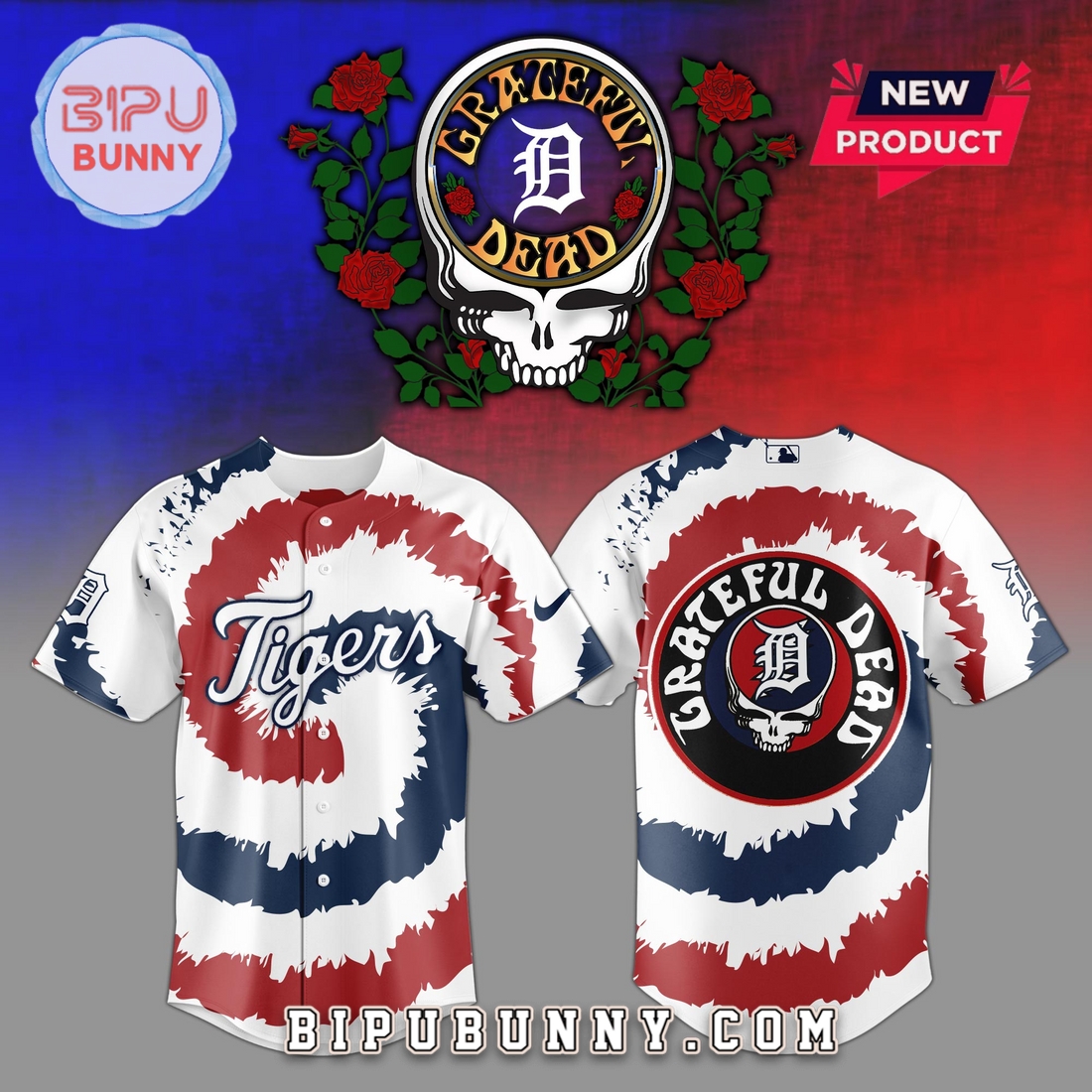 Detroit Tigers MLB x Grateful Dead Baseball Jersey - Image 2