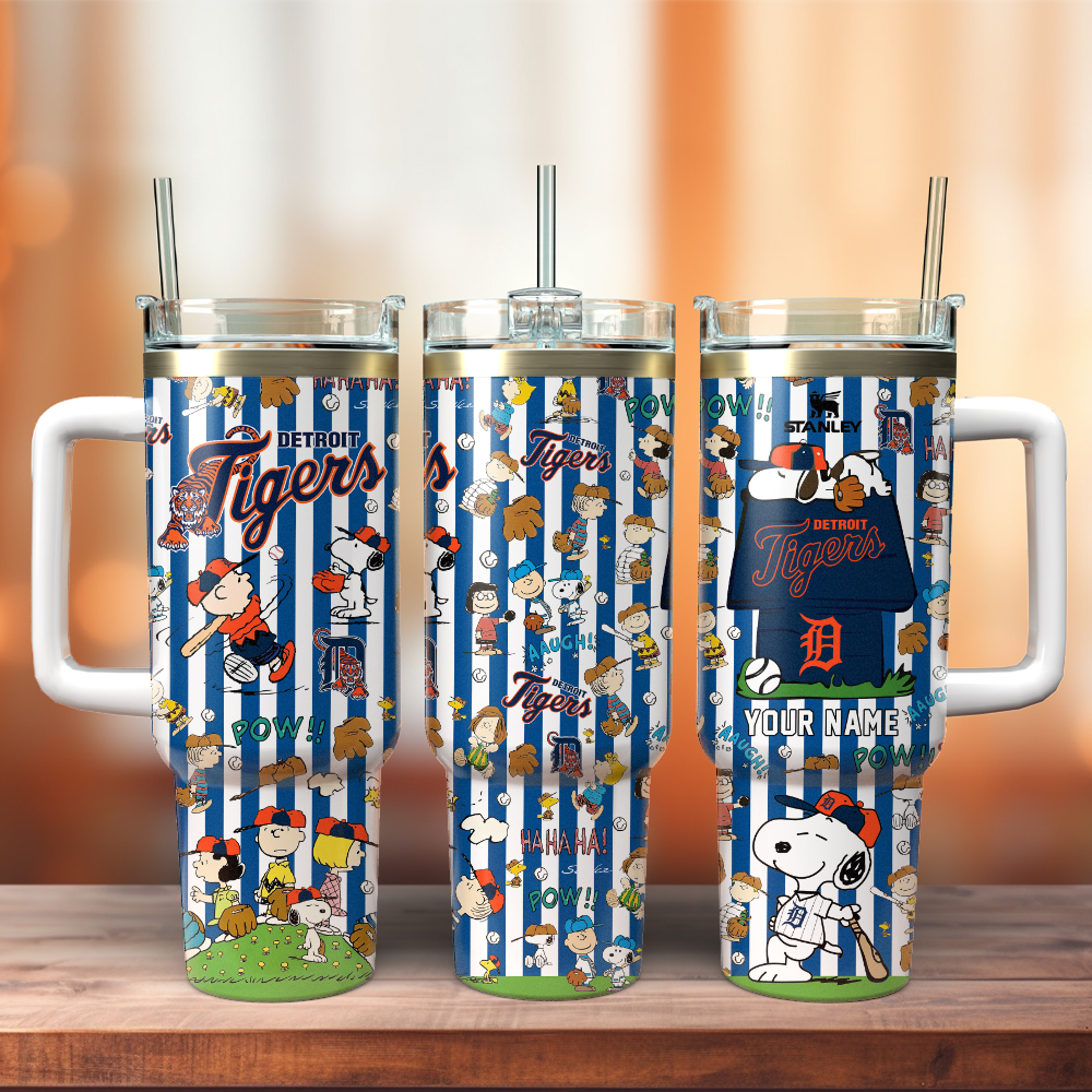 Detroit Tigers x Peanuts Custom Stanley Cup 40 oz 30 oz Tumbler With Handle - Image 2