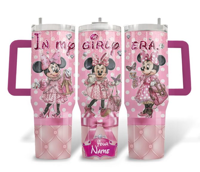 Personalized Minnie Mouse Pink Polka Dot Travel Tumbler - Add Your Name!