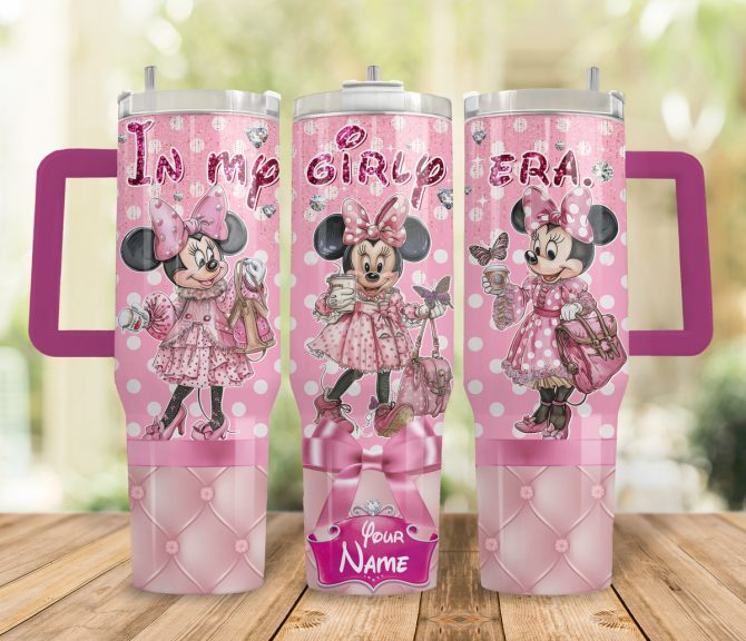 Personalized Minnie Mouse Pink Polka Dot Travel Tumbler - Add Your Name! - Image 2