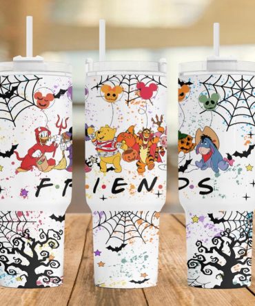 Halloween Friends Tumbler - Cute Cartoon Characters & Spooky Fun
