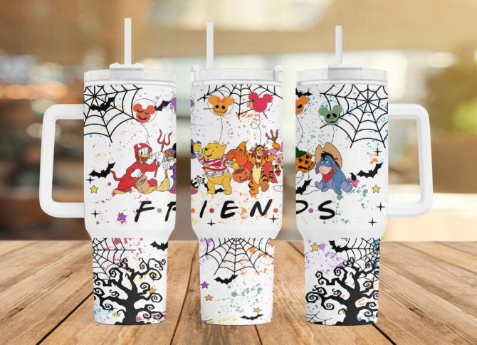 Halloween Friends Tumbler - Cute Cartoon Characters & Spooky Fun
