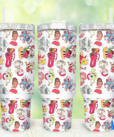 Colorful Cartoon Character Tumbler with Handle & Straw - 40oz Insulated Travel Cup