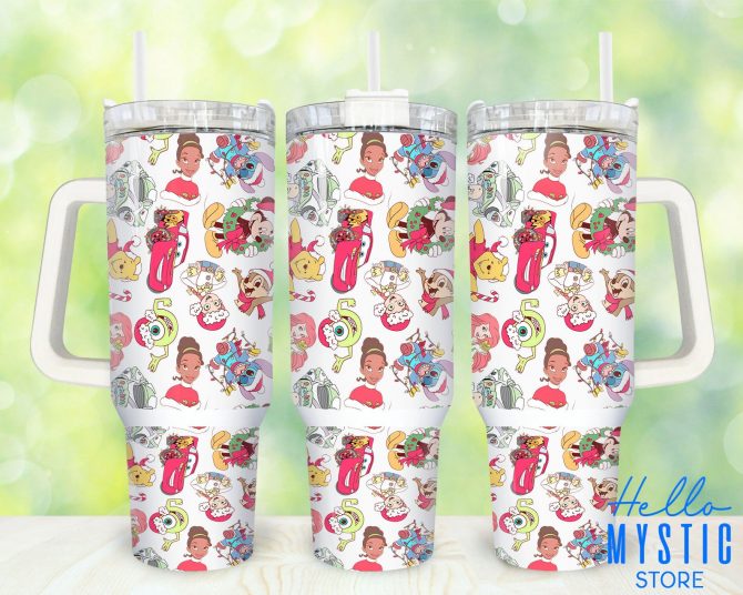 Colorful Cartoon Character Tumbler with Handle & Straw - 40oz Insulated Travel Cup