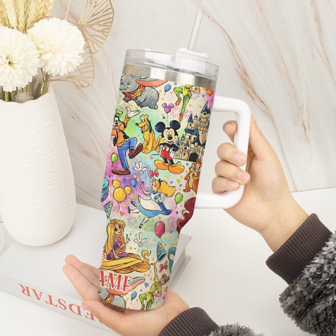 Colorful Cartoon Character Insulated Tumbler - 40oz Travel Mug with Handle & Straw - Image 2