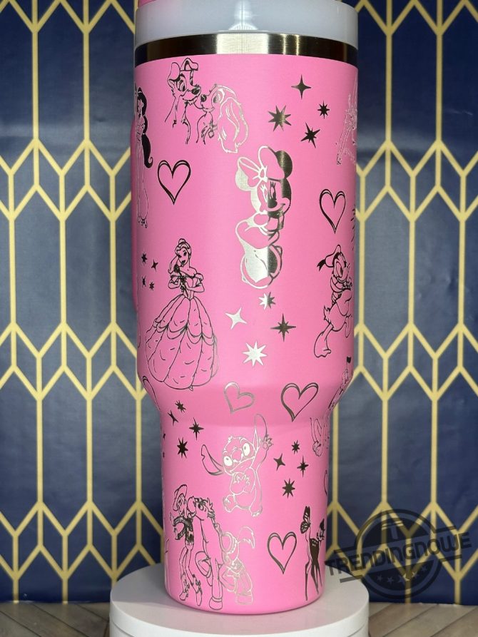 Enchanting Pink Travel Mug with Fairy Tale Castle & Characters - 40oz - Image 5