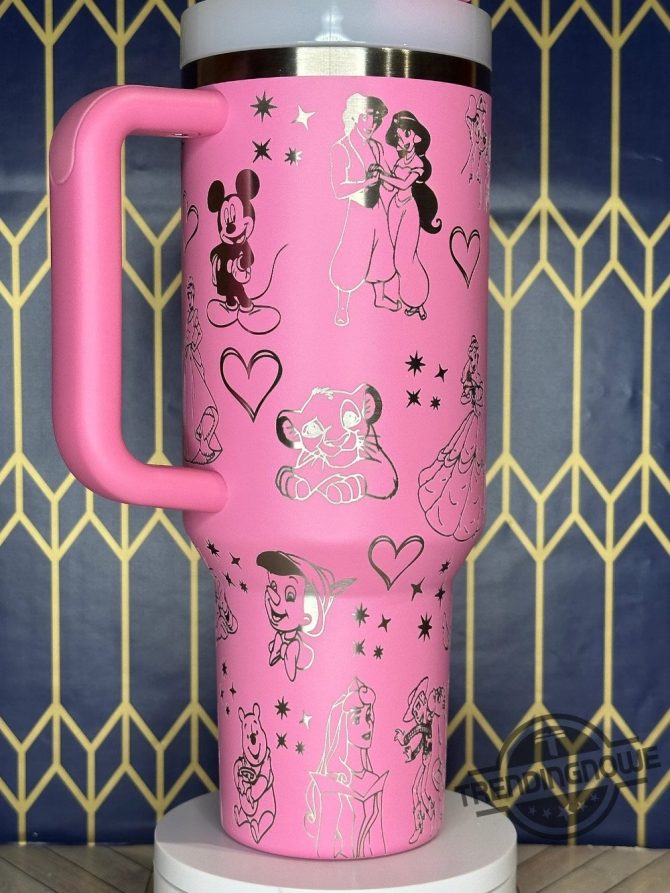 Enchanting Pink Travel Mug with Fairy Tale Castle & Characters - 40oz - Image 2