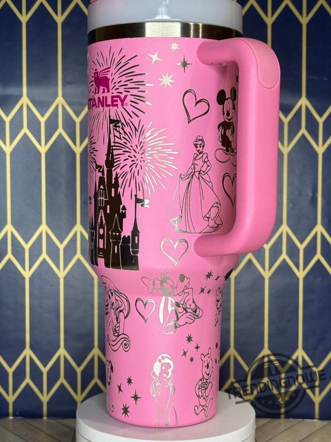 Enchanting Pink Travel Mug with Fairy Tale Castle & Characters - 40oz - Image 3