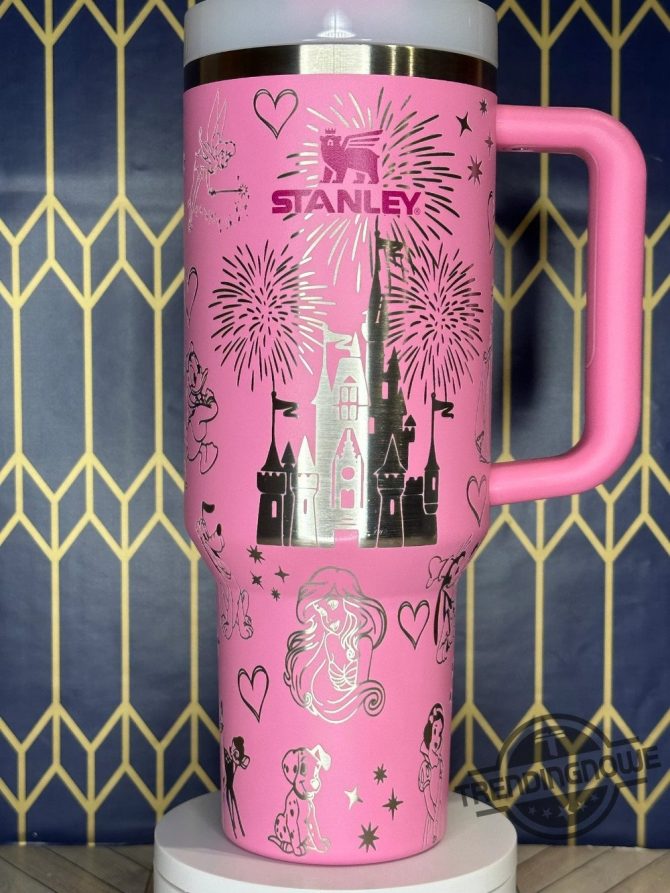 Enchanting Pink Travel Mug with Fairy Tale Castle & Characters - 40oz