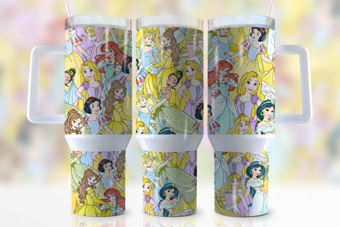Enchanting Princess Tumbler Cup with Straw - Colorful, Durable, and Fun