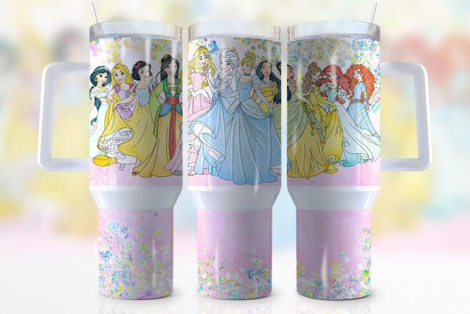 Enchanting Princess Tumbler with Handle - Double-Walled Glitter Cup