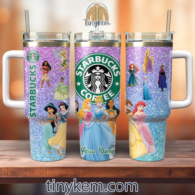 Personalized Princess Tumbler with Handle - Sparkling Glitter Design
