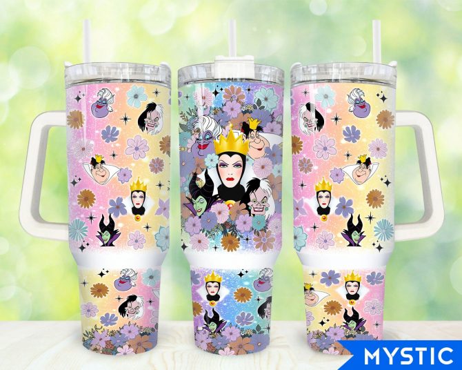 Enchanting Villains Floral Tumbler - Double Wall Insulated Mug with Handle & Straw