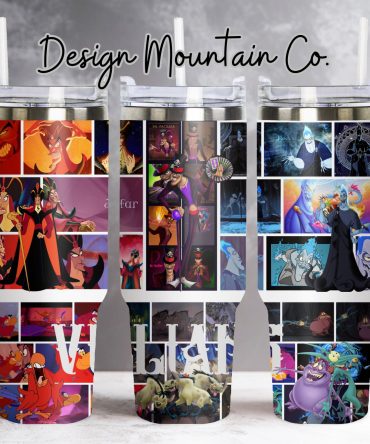 Enchanting Villains Collage Tumbler - Double-Walled, Spill-Proof, Reusable Cup with Handle