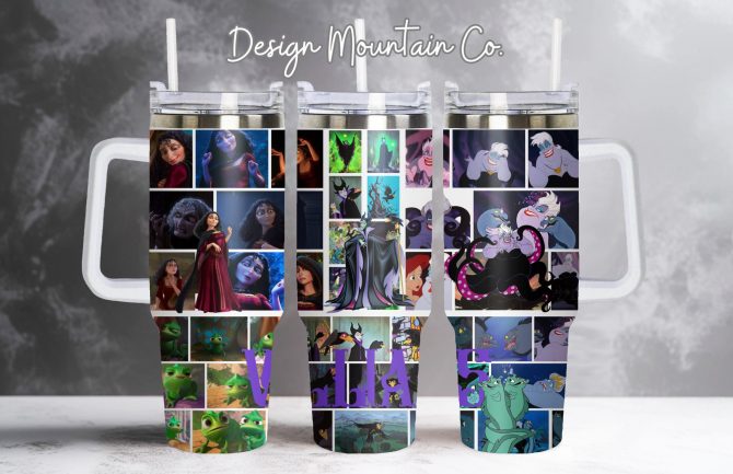 Magical Villains Collage Tumbler - 16oz Insulated Travel Mug with Straw