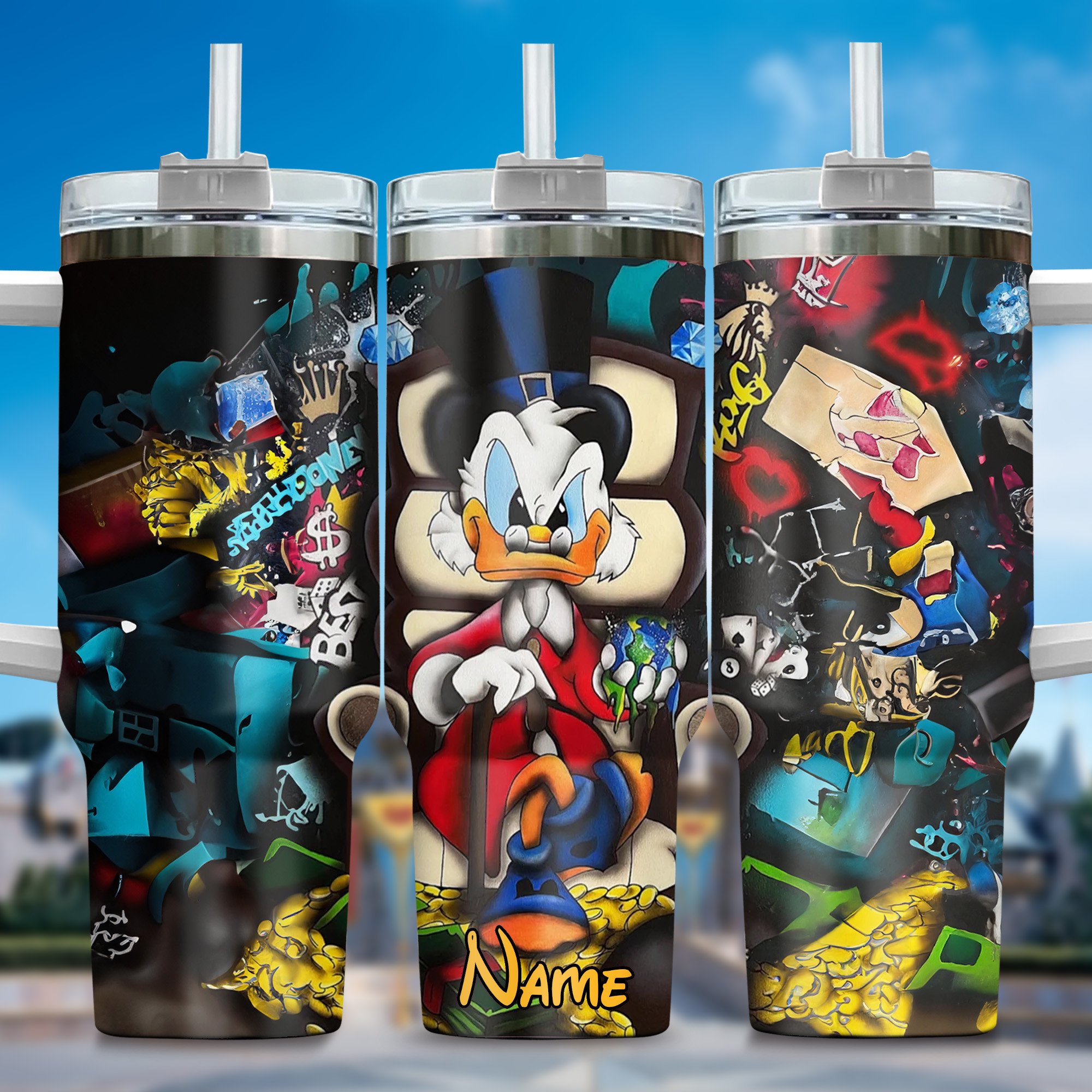 Custom Graffiti Art Tumbler with Straw - Personalized Name Design