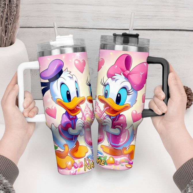 Personalized Couples Cartoon Tumbler - Cute Love Design with Straw - Image 2