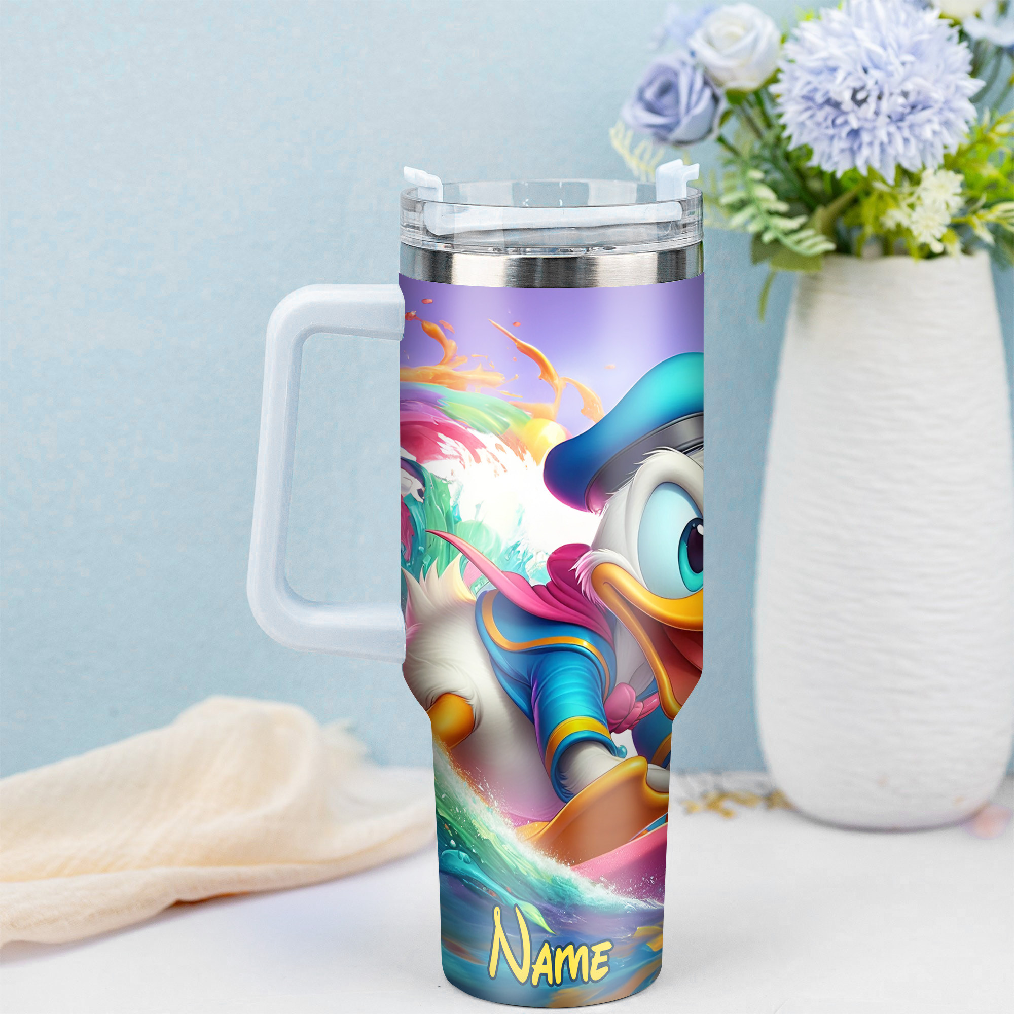 Personalized Surfing Duck Tumbler - Vibrant Colors & Fun Design - Image 4