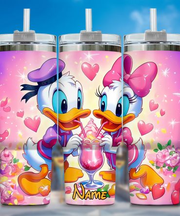Personalized Couples Cartoon Tumbler - Cute Love Design with Straw