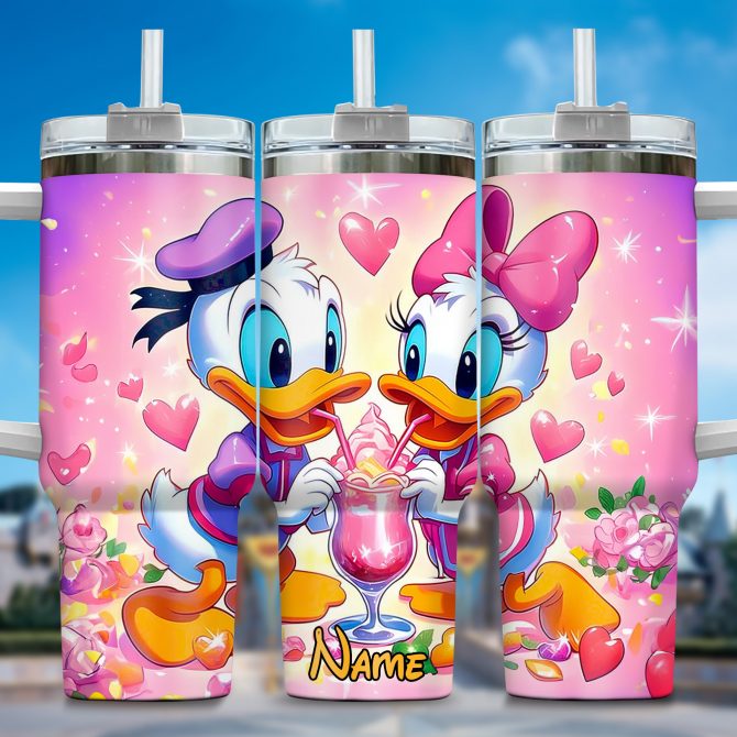 Personalized Couples Cartoon Tumbler - Cute Love Design with Straw