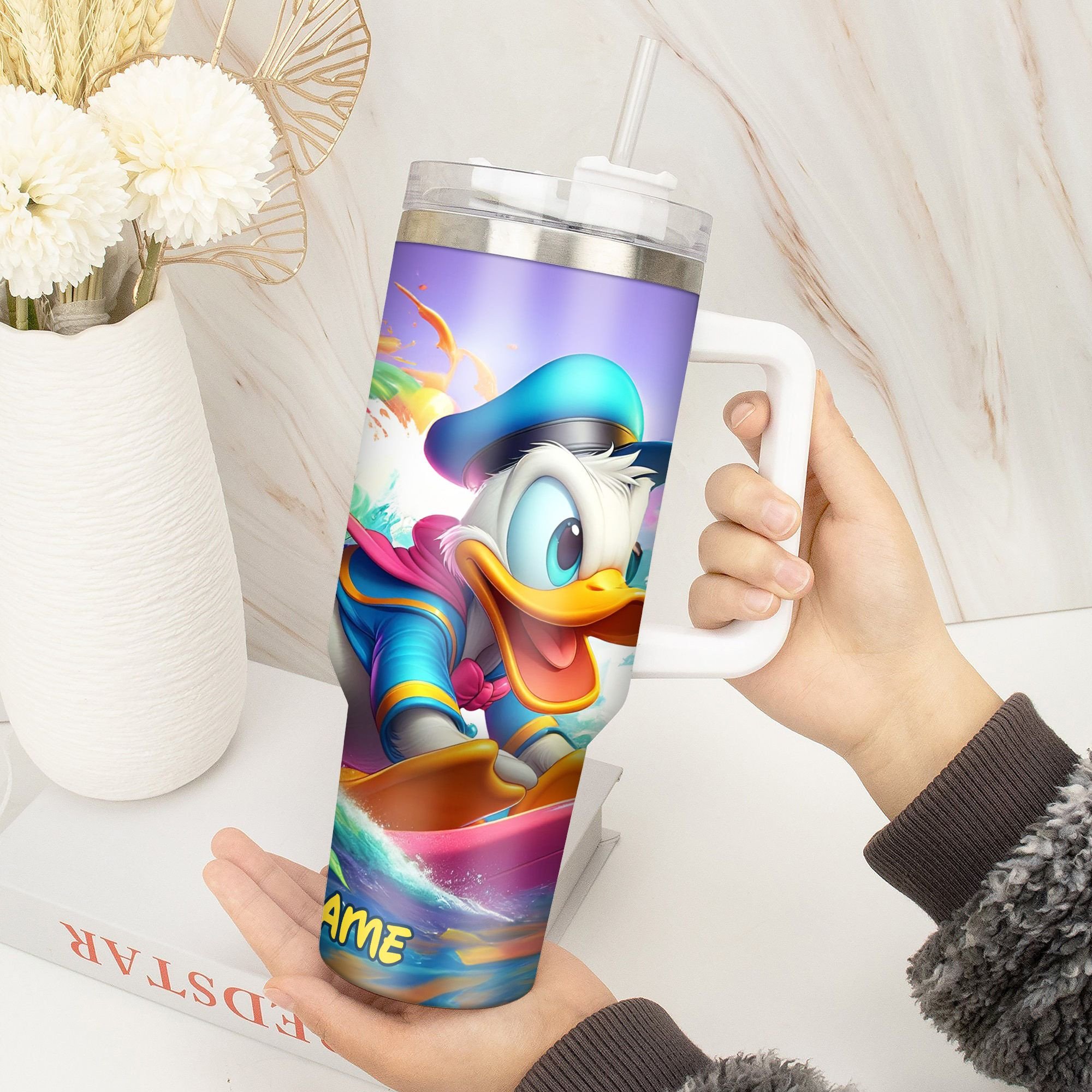 Personalized Surfing Duck Tumbler - Vibrant Colors & Fun Design - Image 2