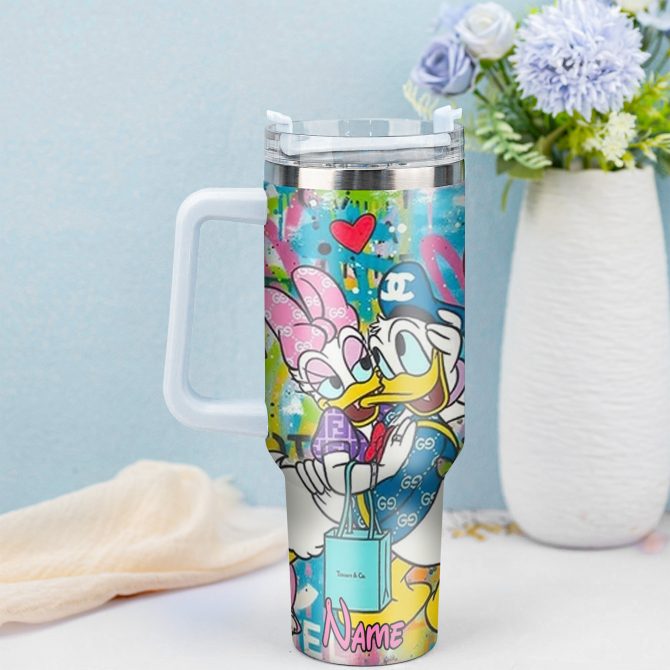 Colorful Cartoon Lovers Tumbler - Personalized Insulated Drinkware - Image 3