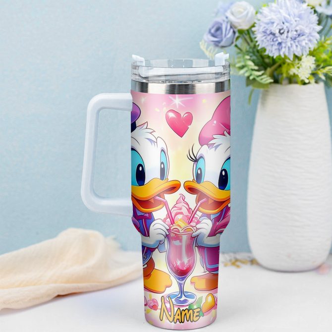 Personalized Couples Cartoon Tumbler - Cute Love Design with Straw - Image 3