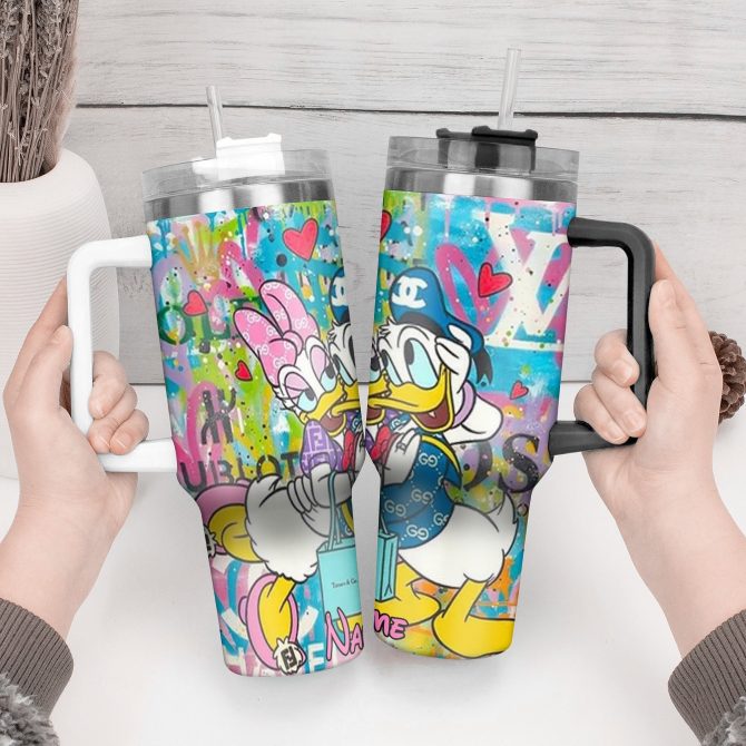 Colorful Cartoon Lovers Tumbler - Personalized Insulated Drinkware - Image 2