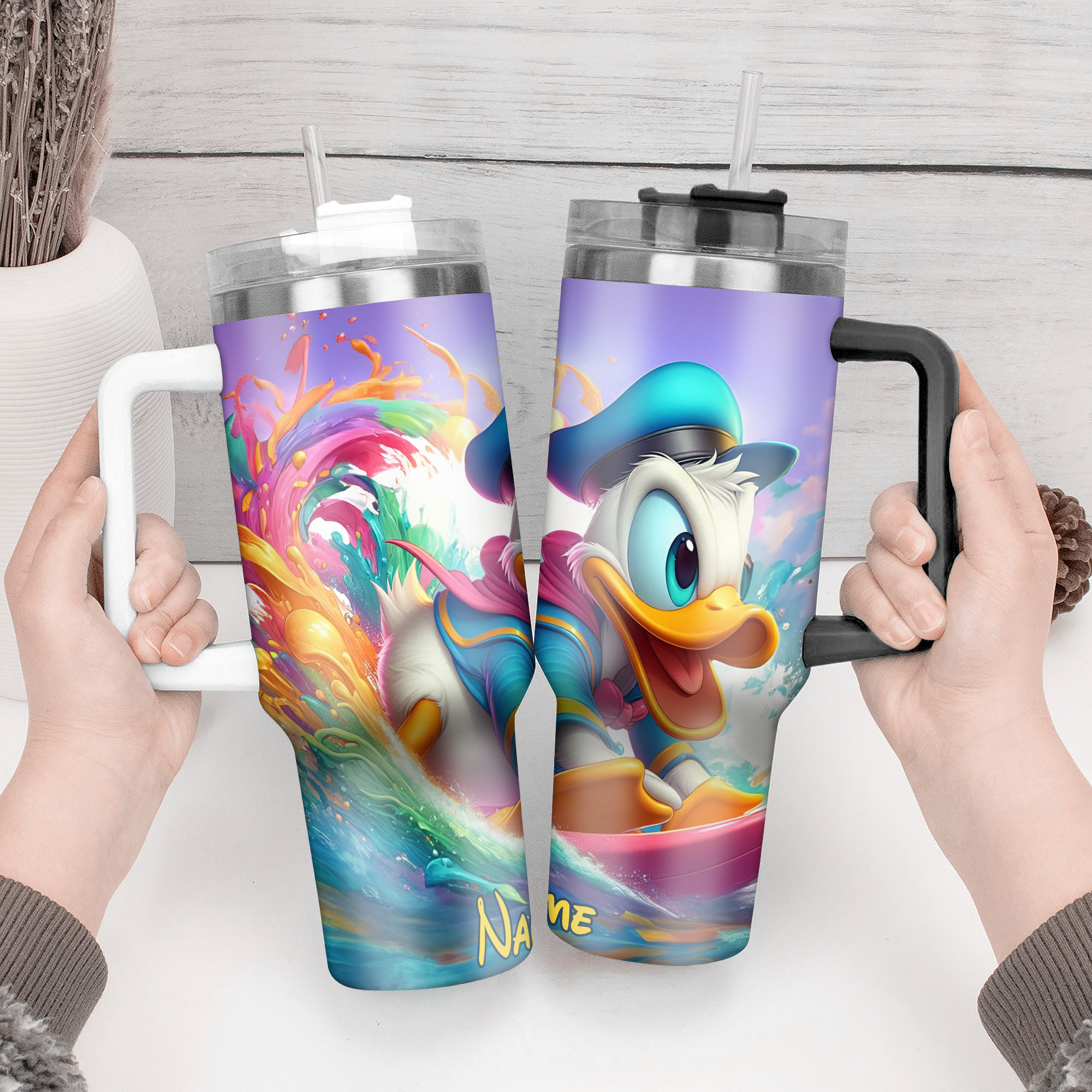 Personalized Surfing Duck Tumbler - Vibrant Colors & Fun Design - Image 3