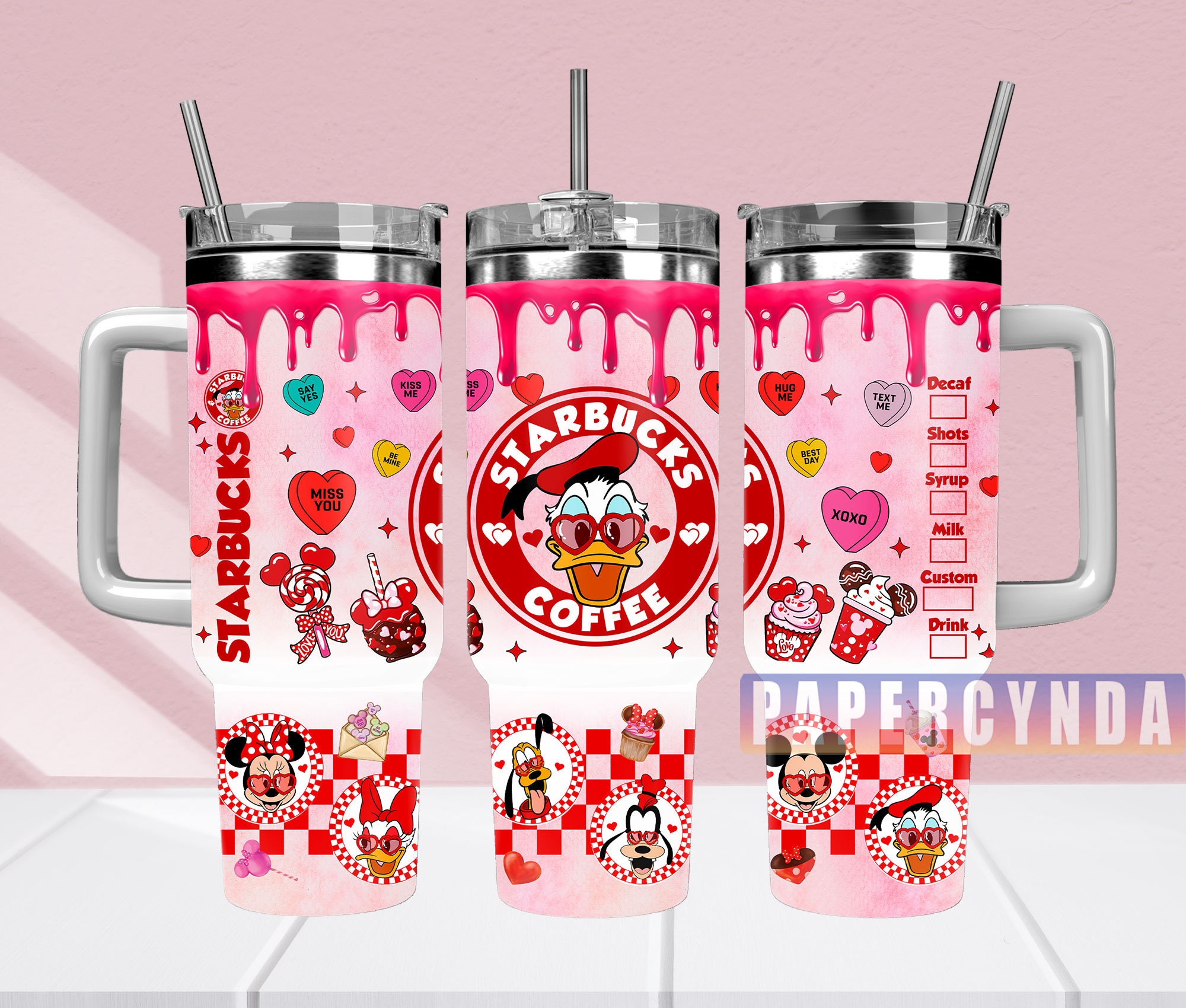 Cute Cartoon Valentine's Day Tumbler with Straw - Perfect Gift for Coffee Lovers