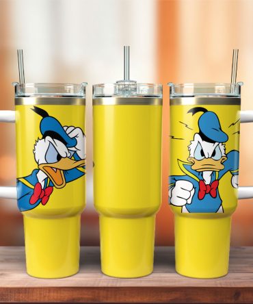 Vibrant Cartoon Character Travel Tumbler with Handle & Straw - 40oz