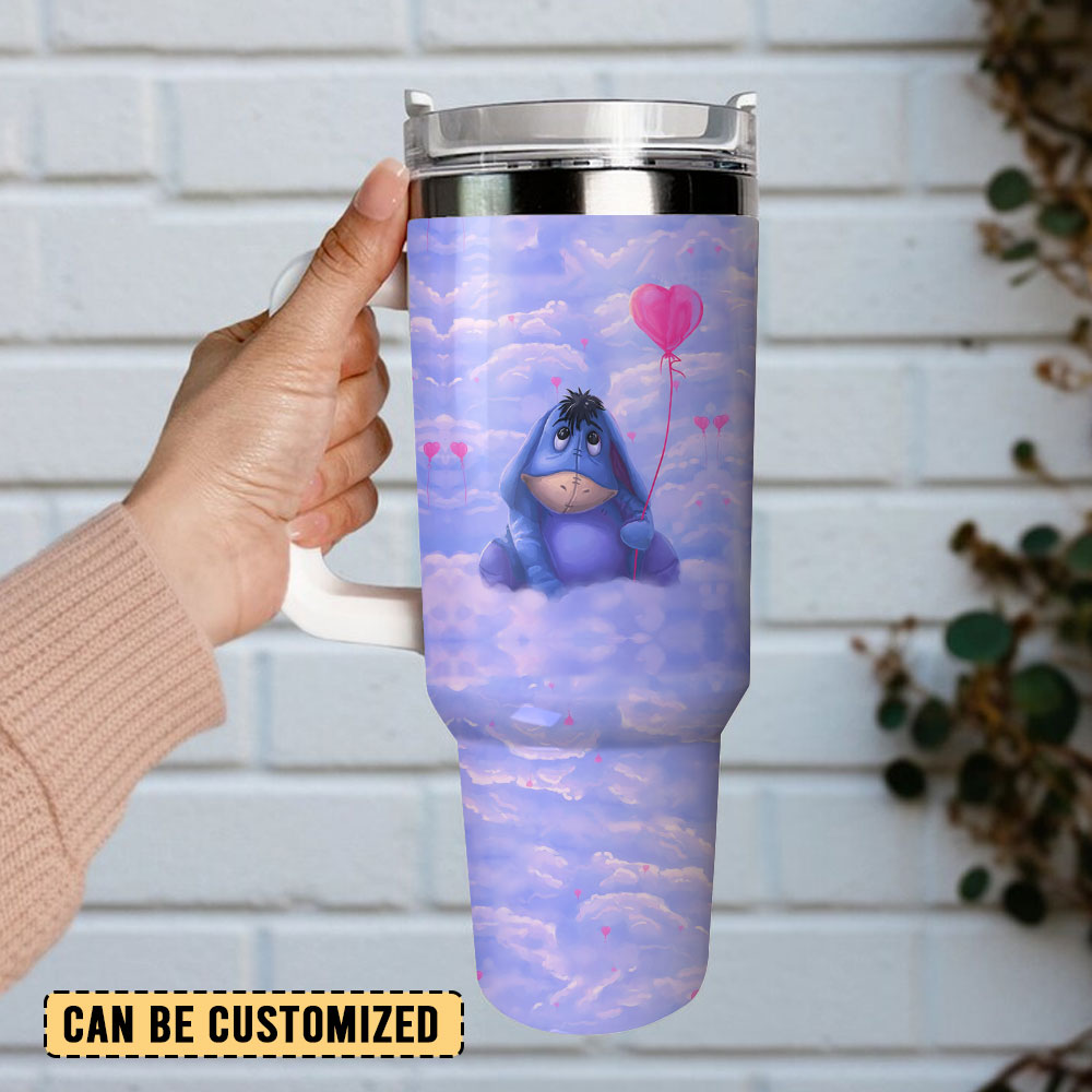 Cute Eeyore Heart Balloon Tumbler - Insulated Travel Mug with Straw - Image 2