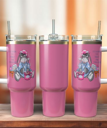 Cute Pink Travel Mug with Cartoon Donkey Design - Perfect for Coffee Lovers
