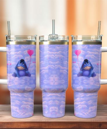 Cute Eeyore Heart Balloon Tumbler - Insulated Travel Mug with Straw