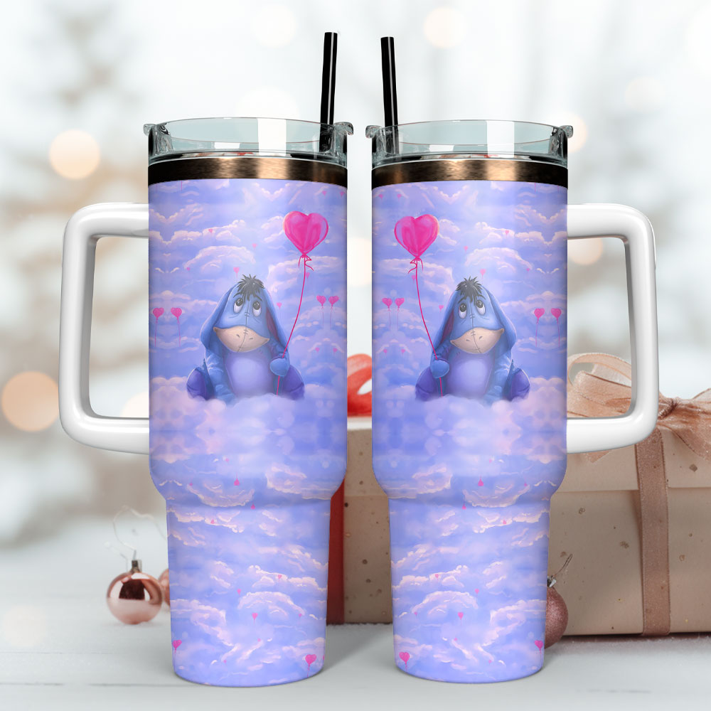 Cute Eeyore Heart Balloon Tumbler - Insulated Travel Mug with Straw - Image 3