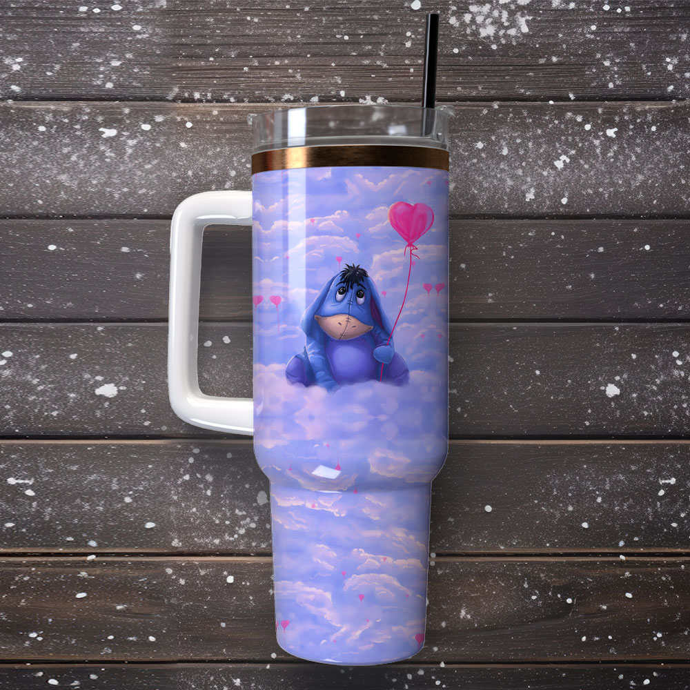 Cute Eeyore Heart Balloon Tumbler - Insulated Travel Mug with Straw - Image 4