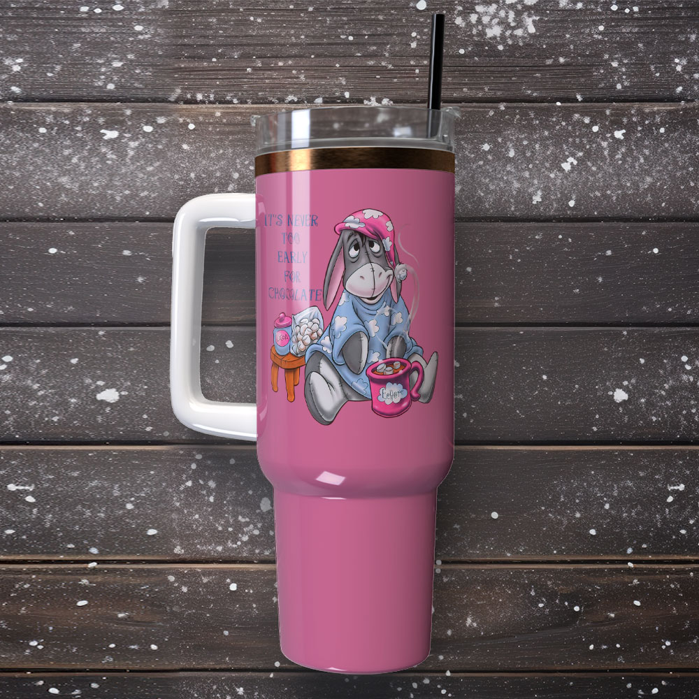 Cute Pink Travel Mug with Cartoon Donkey Design - Perfect for Coffee Lovers - Image 4