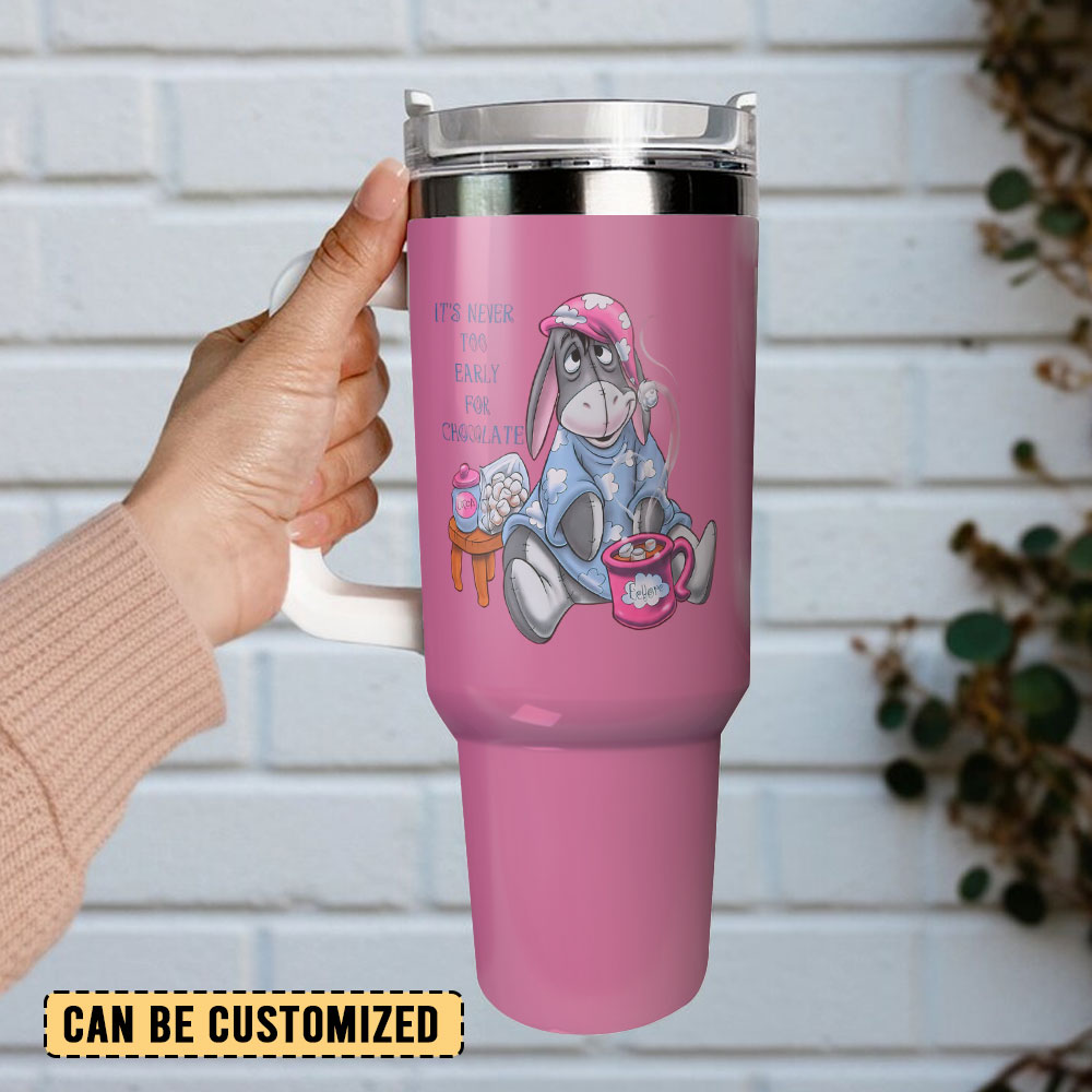 Cute Pink Travel Mug with Cartoon Donkey Design - Perfect for Coffee Lovers - Image 2