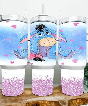 Cute Eeyore Glitter Tumbler with Straw - Perfect for Kids & Disney Fans