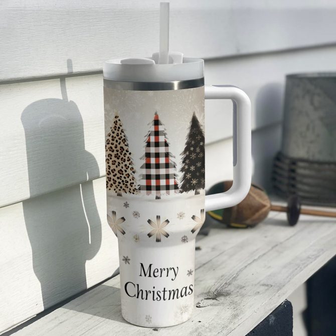 Elegent Christmas Trees Custom Stanley Quencher 40oz Stainless Steel Tumbler With Handle - Image 3