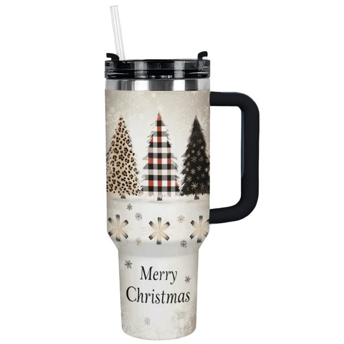 Elegent Christmas Trees Custom Stanley Quencher 40oz Stainless Steel Tumbler With Handle