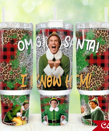 Festive Holiday Tumbler with Handle - Cheerful Elf Design