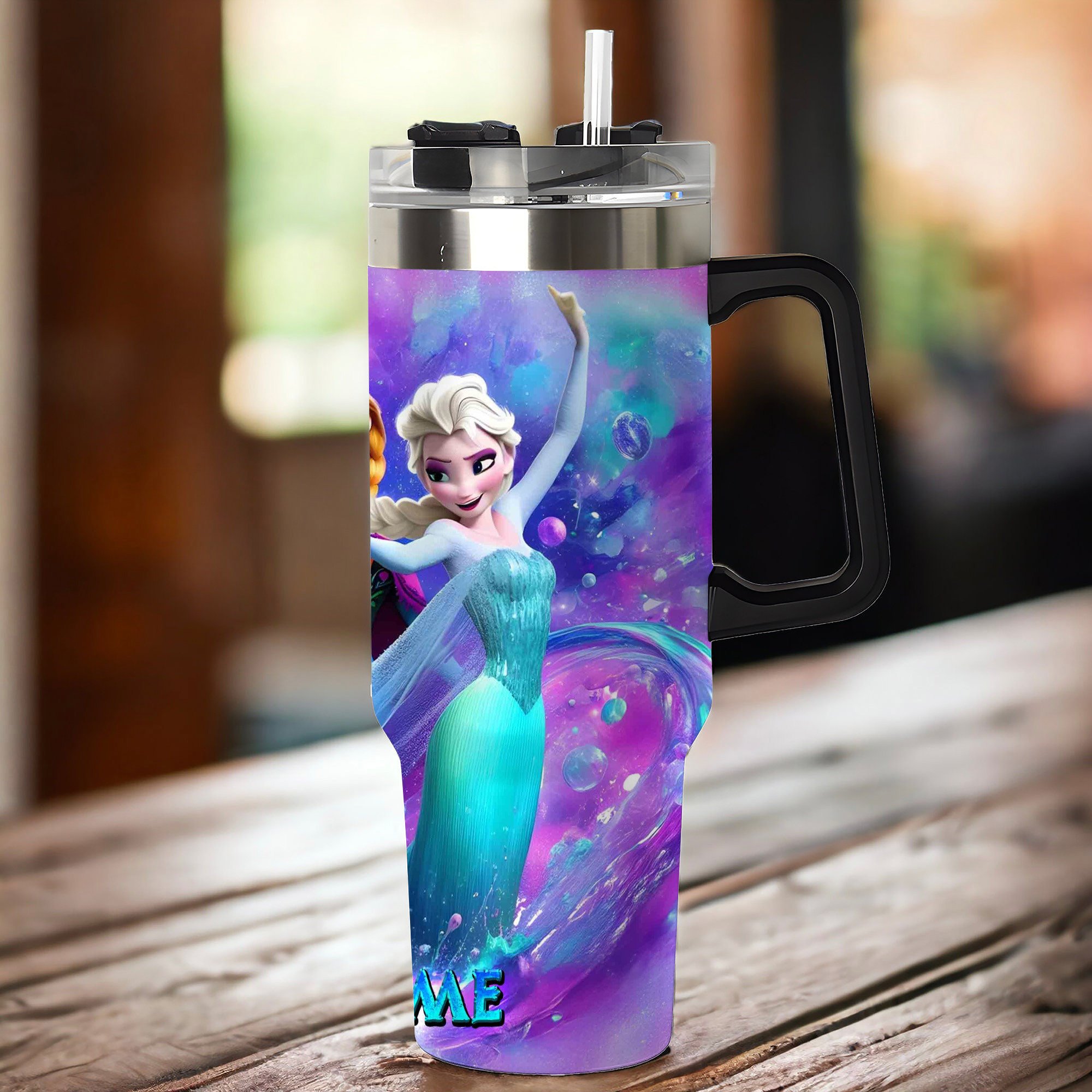 Personalized Frozen Tumbler with Straw - Custom Name Disney Princess Design - Image 3